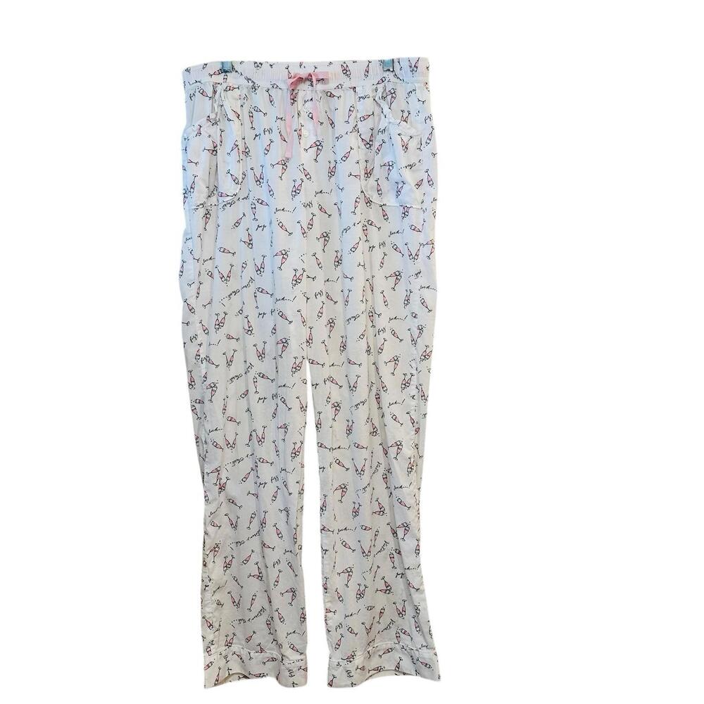 Victoria's Secret Pajama Pant Bottom White Pink Pop Fizz Clink sz L EUC!